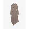 Reiss Brown/cream Striped Jersey Asymmetric Midi Dress In Brown/cream