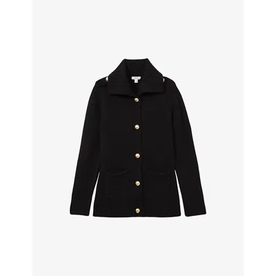 Reiss Womens Black Cat Spread-collar Wool-cashmere Knitted Cardigan In Black