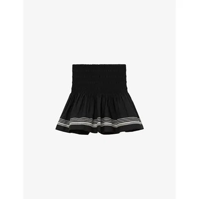 Reiss Womens Black Ivory Cat Stripe-detail Cotton Mini Skirt