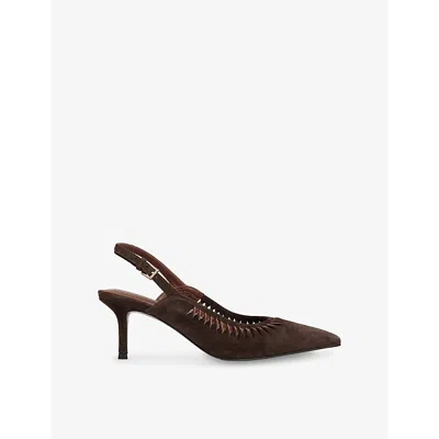 Reiss Womens Chocolate Cecily Twist-detail Slingback Suede Court Shoes