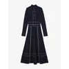Reiss Womens Navy Charlie Contrast-stitch Knitted Midi Dress Xs In Blue