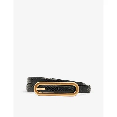 Reiss Womens Black Chaya Snakeskin-effect Leather Belt