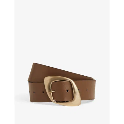 Reiss Womens Christa Curved-edge Buckle Leather Belt Taupe