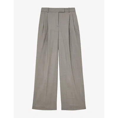 Reiss Womens  Darcy Wide-leg Wool-blend Trousers In Light Grey