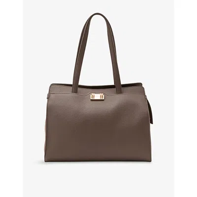 Reiss Womens Taupe Delphine Grained Leather Tote Bag In Brown