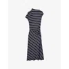 Reiss Blue Petite Stripe-print Draped Midi Dress In Blue