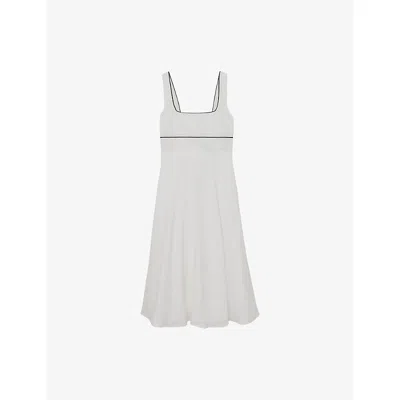 Reiss Womens Ivory Dorethea Contrast-trim Linen Midi Dress In White