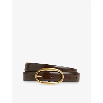 Reiss Womens Chocolate Drew Oval-buckle Patent-leather Belt In Brown