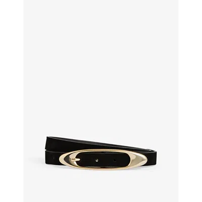 Reiss Womens Edna Flat-edge Buckle Leather Belt Black