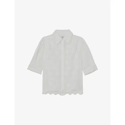 Reiss Womens Ivory Edwina Floral-embroidered Cotton Shirt In White