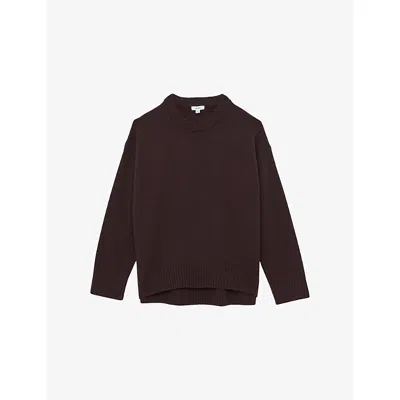Reiss Womens Ella Crewneck Long-sleeve Wool And Cashmere Jumper Plum Xs In Brown