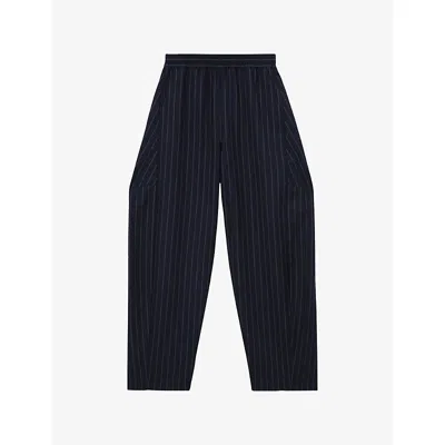 Reiss Womens Navy Elle Pinstripe Barrel-leg Stretch-woven Trousers In Blue