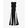 Reiss Womens Navy White Emma Ladder-trim Wide-leg Stretch-woven Jumpsuit