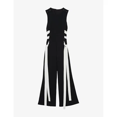 Reiss Womens Navy White Emma Ladder-trim Wide-leg Stretch-woven Jumpsuit