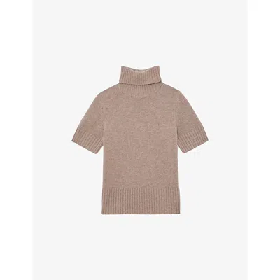Reiss Womens Oatmeal Neutral Esme Roll-neck Cashmere Jumper In Brown