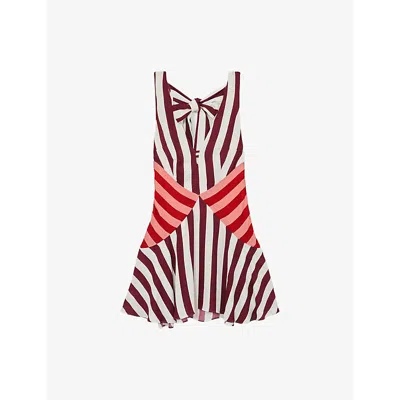 Reiss Womens Burgundy Off White Esme Striped Woven Mini Dress