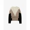 Reiss Womens Neutral/black Esme V-neck Colour-block Wool And Cashmere-blend Jumper In Neutral/black
