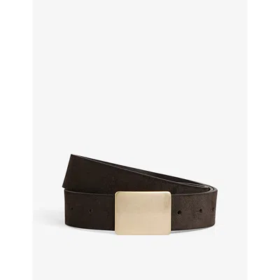 Reiss Womens Eva Square-buckle Suede Belt Chocolate