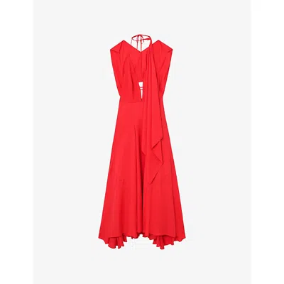 Reiss Womens  Evory Detachable-cape Woven Maxi Dress In Red