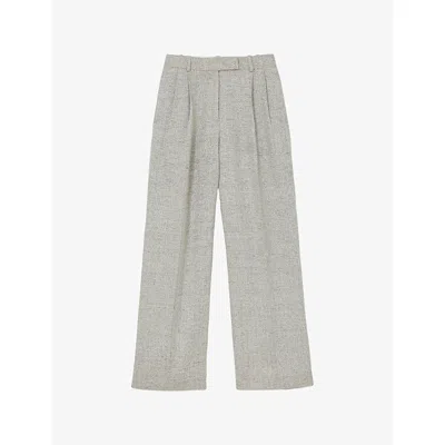 Reiss Womens  Ezra Straight-leg High-rise Linen-blend Trousers In Neutral
