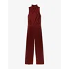 Reiss Womens Dark Red Farah Cape-back Sleeveless Satin Jumpsuit