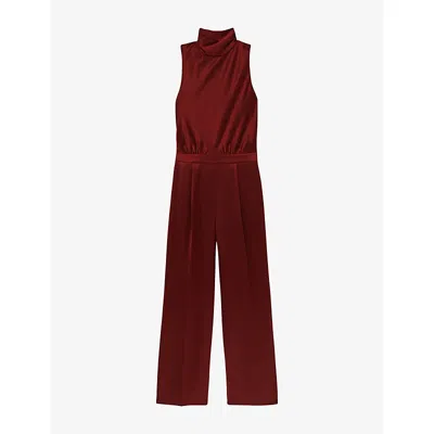 Reiss Womens Dark Red Farah Cape-back Sleeveless Satin Jumpsuit