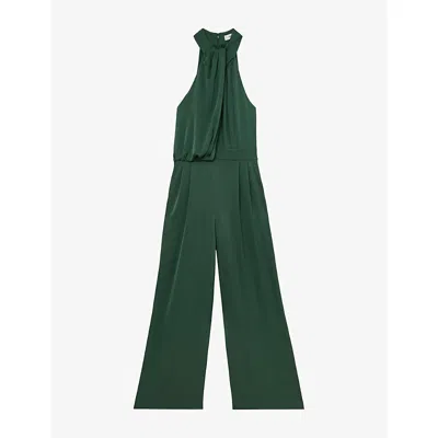 Reiss Womens  Finley Draped Halter-neck Satin Jumpsuit In Teal Green
