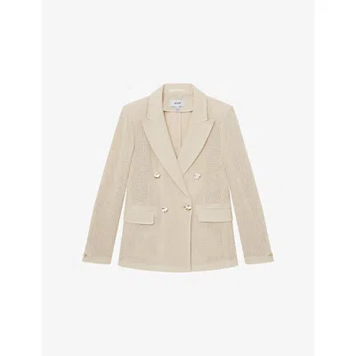 Reiss Womens Cream Fiore Open-weave Cotton-blend Blazer In White