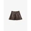 Reiss Womens Flared Crinkled Leather Mini Skirt Chocolate In Chocolate