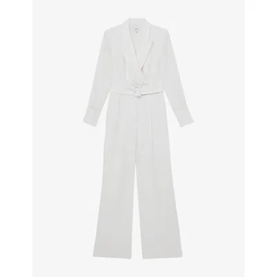 Reiss Womens Ivory Flora Sheer-sleeve Long-sleeve Woven Jumpsuit In White