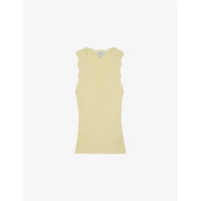 Reiss Womens Buttermilk Yellow Freya Scalloped-trim Stretch-knit Vest Xs