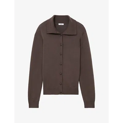 Reiss Womens  Gale Collared Merino Wool Cardigan In Brown