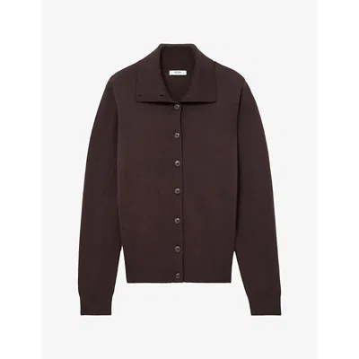 Reiss Womens  Gale Collared Merino Wool Cardigan In Brown