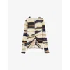 Reiss Womens  Gia Graphic-print Long-sleeve Jersey Top In Cream Black