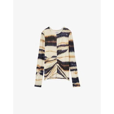 Reiss Womens  Gia Graphic-print Long-sleeve Jersey Top In Cream Black