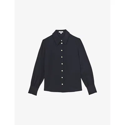 REISS WOMENS NAVY GIANNA REGULAR-FIT LONG-SLEEVE SILK SHIRT
