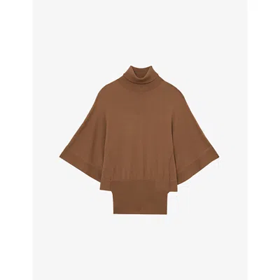 Reiss Womens Tan Hadley Roll-neck Wool Jumper In Brown