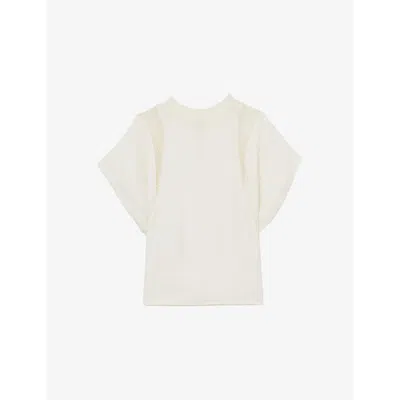 Reiss Womens  Harlowe Lace-insert Woven T-shirt In Cream