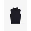 Reiss Womens Navy Harper Funnel-neck Sleeveless Wool Top In Black