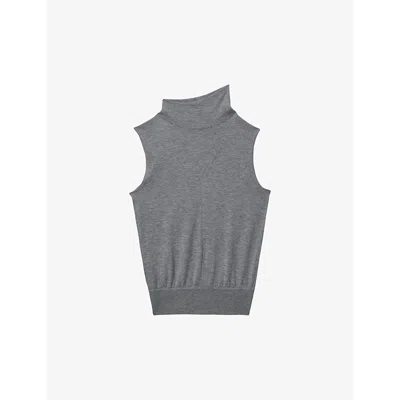 Reiss Womens Harper Funnel-neck Sleeveless Wool Top Grey In Grey