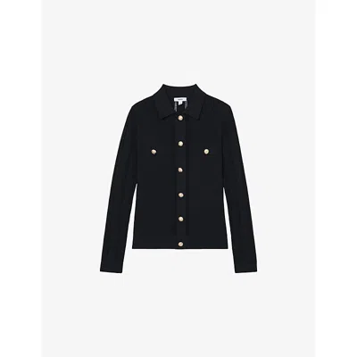 Reiss Womens Navy Harri Button-through Knitted Top In Pattern
