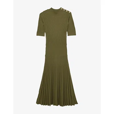 Reiss Womens Green Harriet Short-sleeved Knitted Midi Dress In Purple