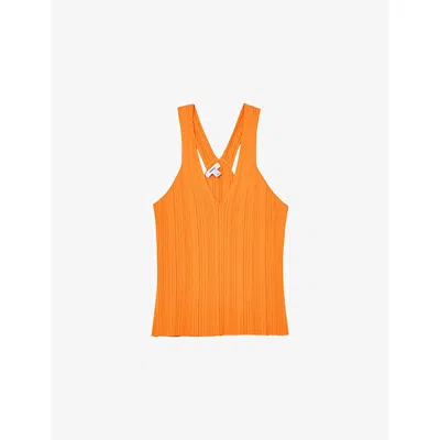 Reiss Womens  Harris V-neck Textured Stretch-knit Vest In Orange