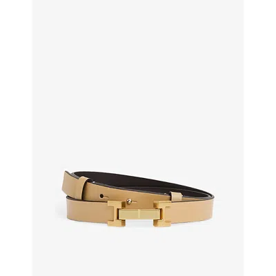 Reiss Womens Neutral Hayley Hinged-buckle Leather Belt