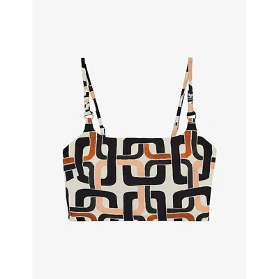 Reiss Womens Brown Cream Heidi Chain-print Tankini Top In Multi