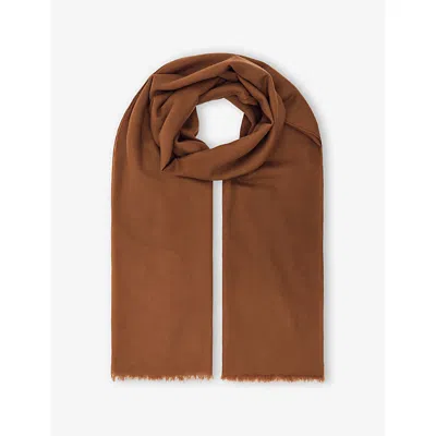 Reiss Womens Camel Heidi Fringe-trimmed Cashmere Scarf In Brown
