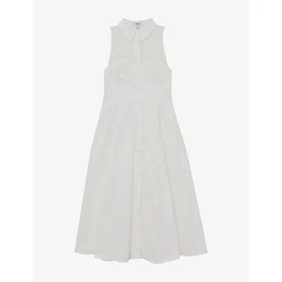 Reiss Womens Ivory Hera Broderie-detail Stretch-cotton Midi Dress In White
