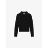 Reiss Womens Black India Ribbed Cotton-blend Polo Top