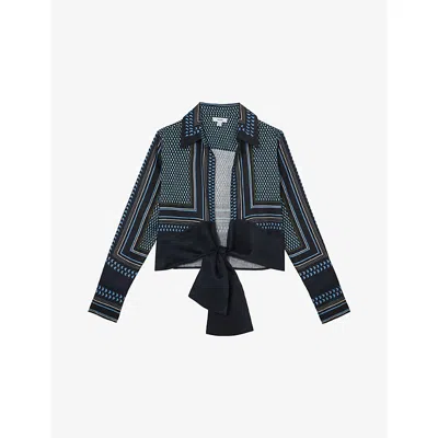 Reiss Womens Navy Ivory Jackson Tie-front Linen Top In Multi