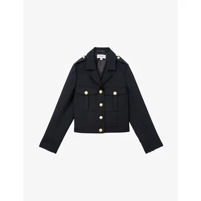 Reiss Womens Black Jaque Cropped Wool Jacket